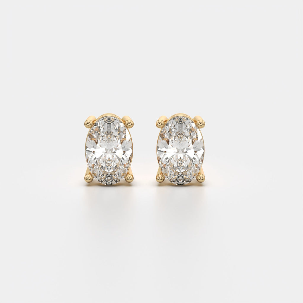 Elegant Oval Lab-Grown Diamond Stud Earrings in 14K Yellow Gold – 2.00 Carat Total Weight