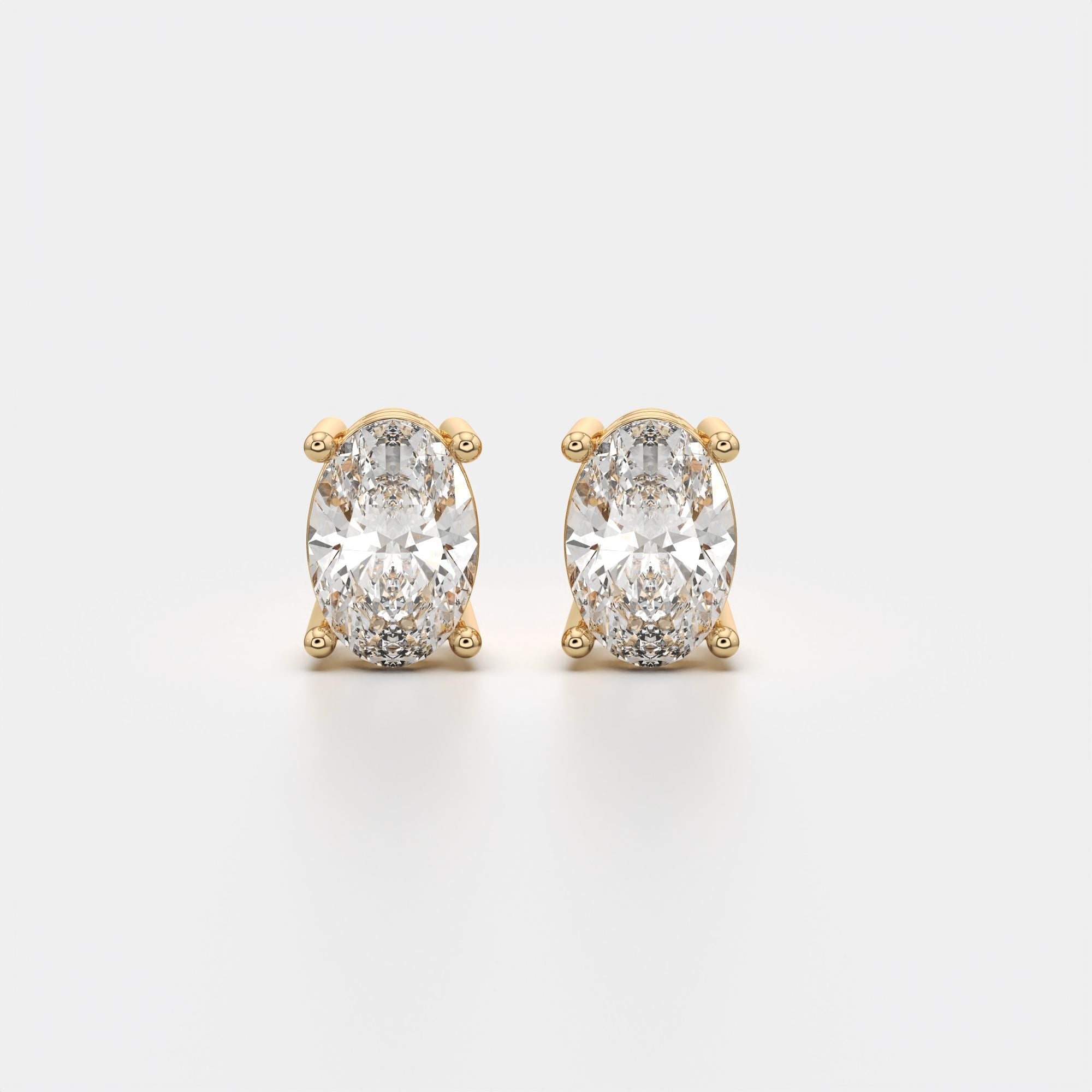 Elegant Oval Lab-Grown Diamond Stud Earrings in 14K Yellow Gold – 2.00 Carat Total Weight