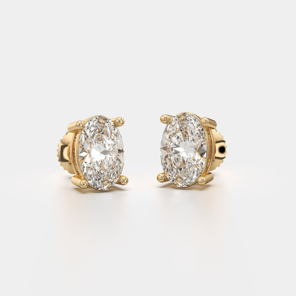 Elegant Oval Lab-Grown Diamond Stud Earrings in 14K Yellow Gold – 2.00 Carat Total Weight