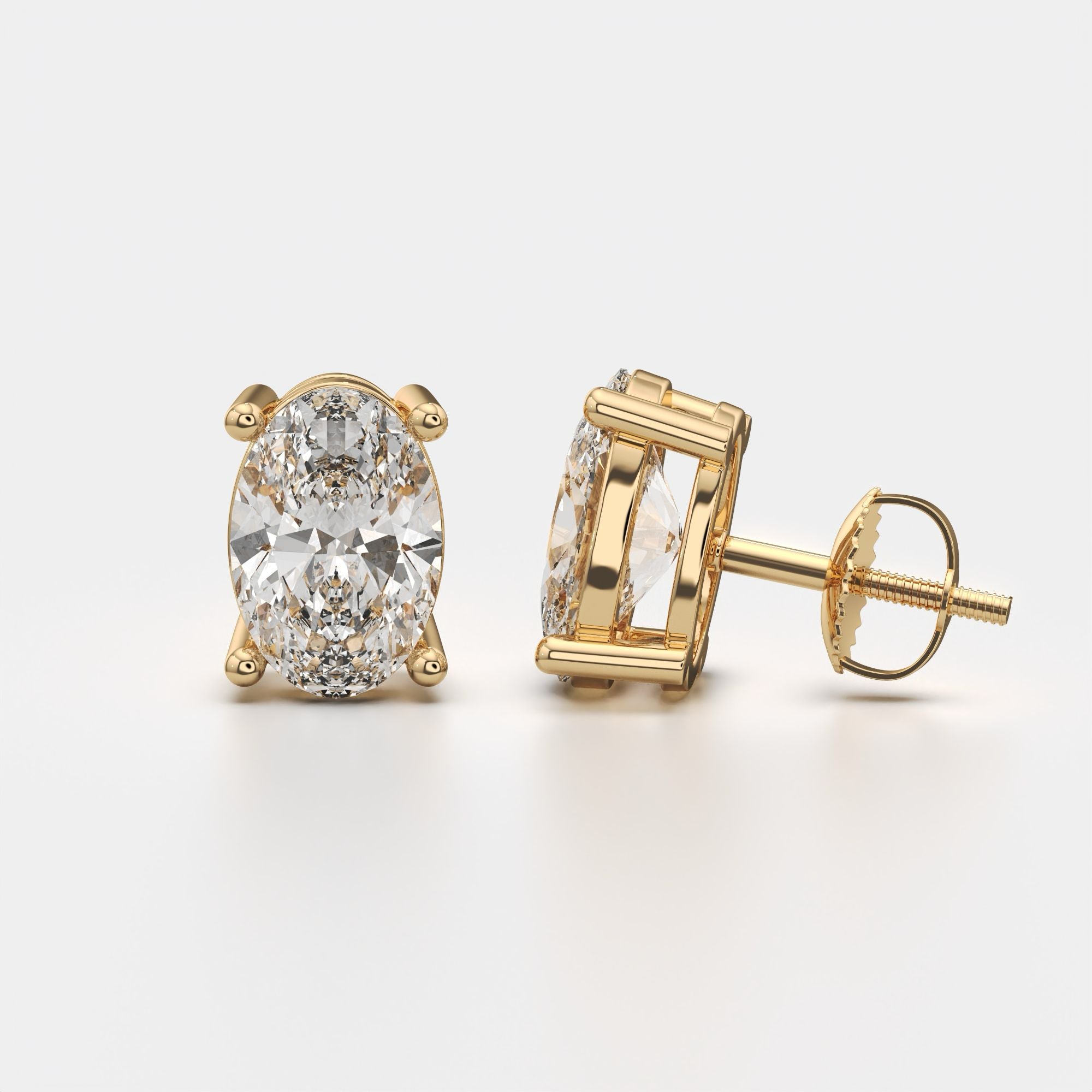 Elegant Oval Lab-Grown Diamond Stud Earrings in 14K Yellow Gold – 2.00 Carat Total Weight