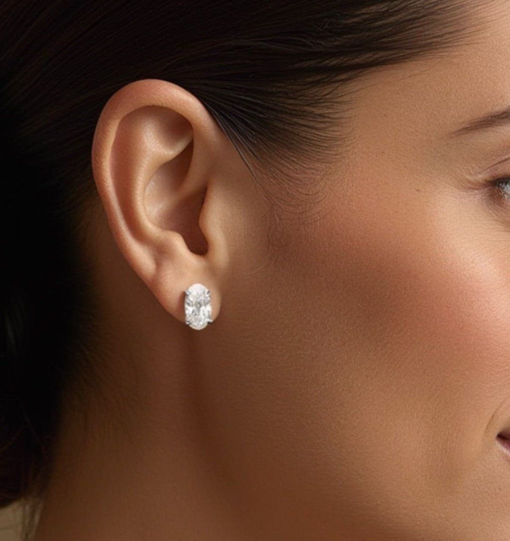 Elegant Oval Lab-Grown Diamond Stud Earrings in 14K Yellow Gold – 2.00 Carat Total Weight