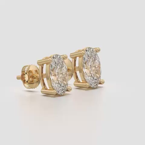 Elegant Oval Lab-Grown Diamond Stud Earrings in 14K Yellow Gold – 2.00 Carat Total Weight